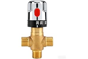 Eatbuy G1/2 Thermostatic Mixing Valve with 1/2 Npt Thread, Solid Brass Water Mixer Valve Water Temperature Pipe Basin Thermos