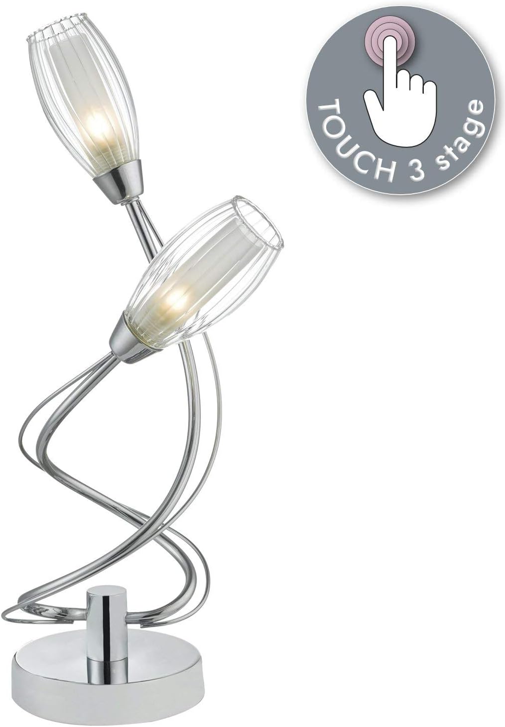 Modern Polished Chrome Touch Table Lamp Bedside Light with Glass Shades