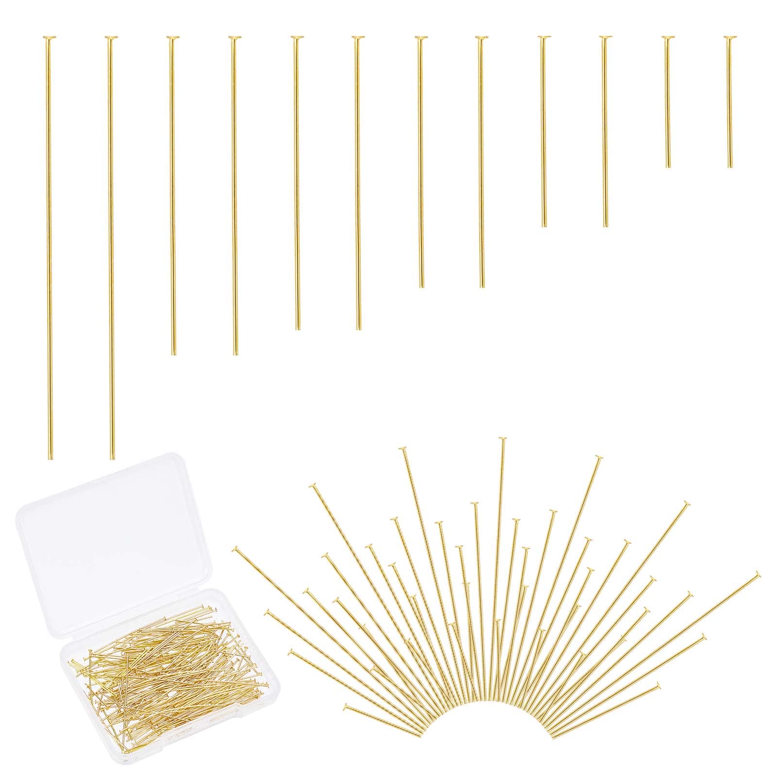 PH PandaHall Jewelry Pins 304 Stainless Steel, 210pcs 6 Styles 24K Gold Plated Beading Pin 23 Guage Flat Head Pins for Earring Pendant Bracelet Necklace Jewelry DIY Craft, 0.6/0.8/1.1/1.3/1.5/1.9"