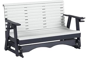 ECOMMERSIFY INC 4FT-Bright White-Poly Lumber ROLL Back Porch Glider with Cupholder arms Heavy Duty Everlasting PolyTuf HDPE - Made in USA - Amish Crafted