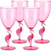 Singhoow 4 Pcs Flamingo Stem Wine Glasses 14oz Plastic Pink Glasses Reusable Funny Drinkware for Wine Beverage Flamingo Fiesta Party Favor Supplies