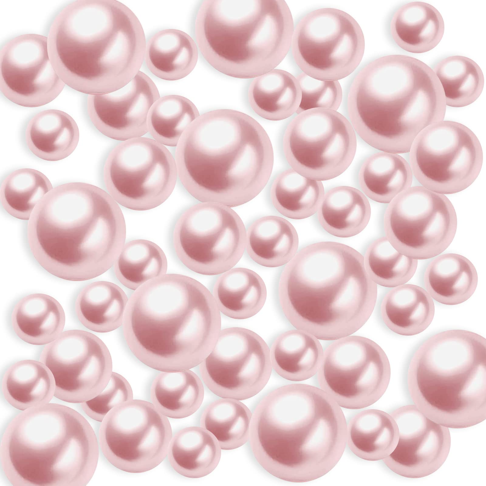 TYEQWT 150 Pcs Faux Pearl, Floating Pearls Beads for Vase Filler, No Hole Gloss Pearl Mixed Sizes, Plastic Loose Beads, for DIY Jewelry, Floating Candle, Vase Centerpieces, 8/14/20mm, Light pink