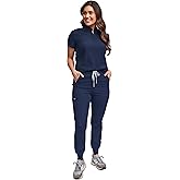 Green Town Scrubs for Women Scrub Set - Slim Fit Jogger Pant and Mandarin Collar Tuck-In Top, Easy Care Uniform