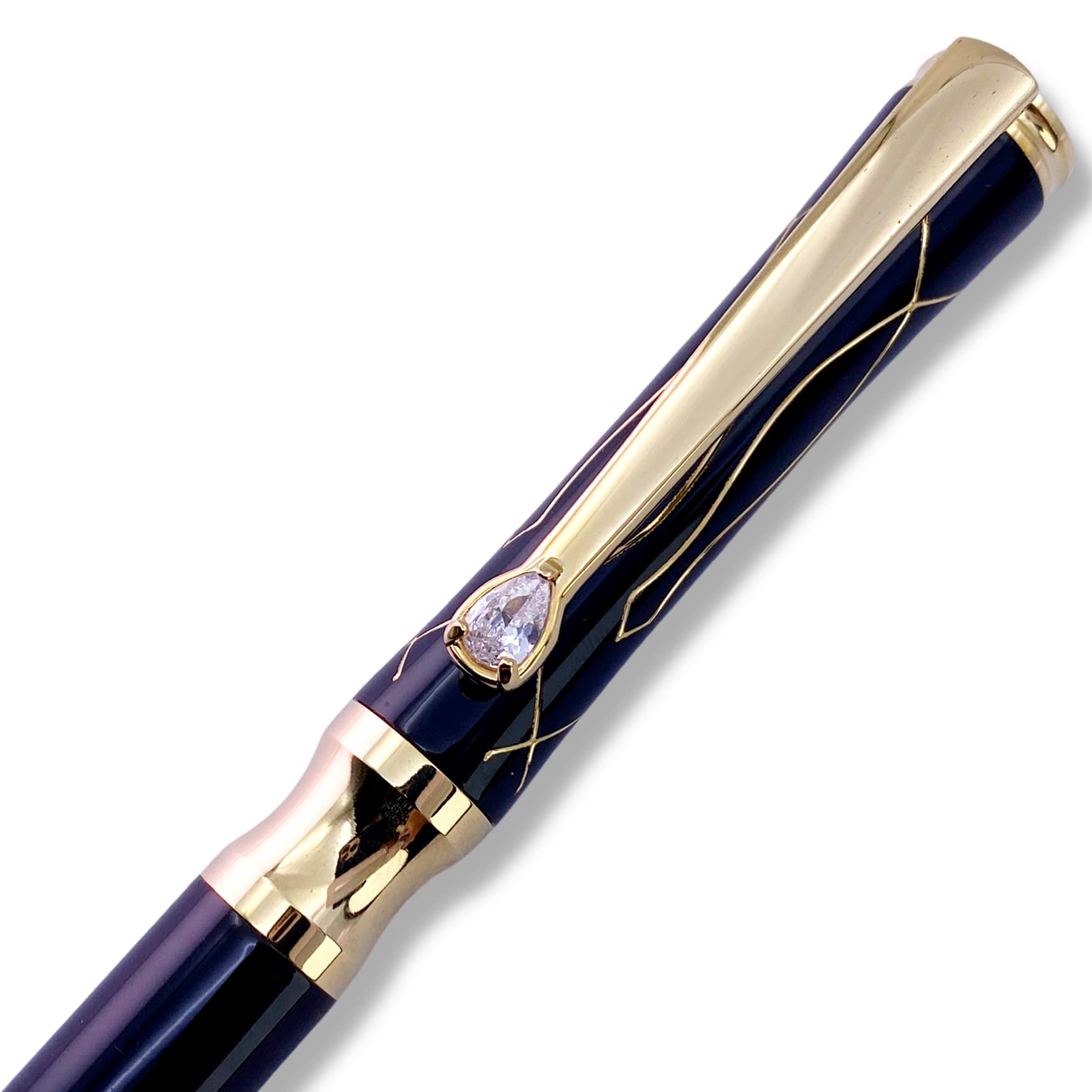 LACHIEVA LUX Black Elegant Crystal Executive Metal Ballpoint Pen with German-made P900M Refills, Luxury and High end Writing Instruments for women-Black