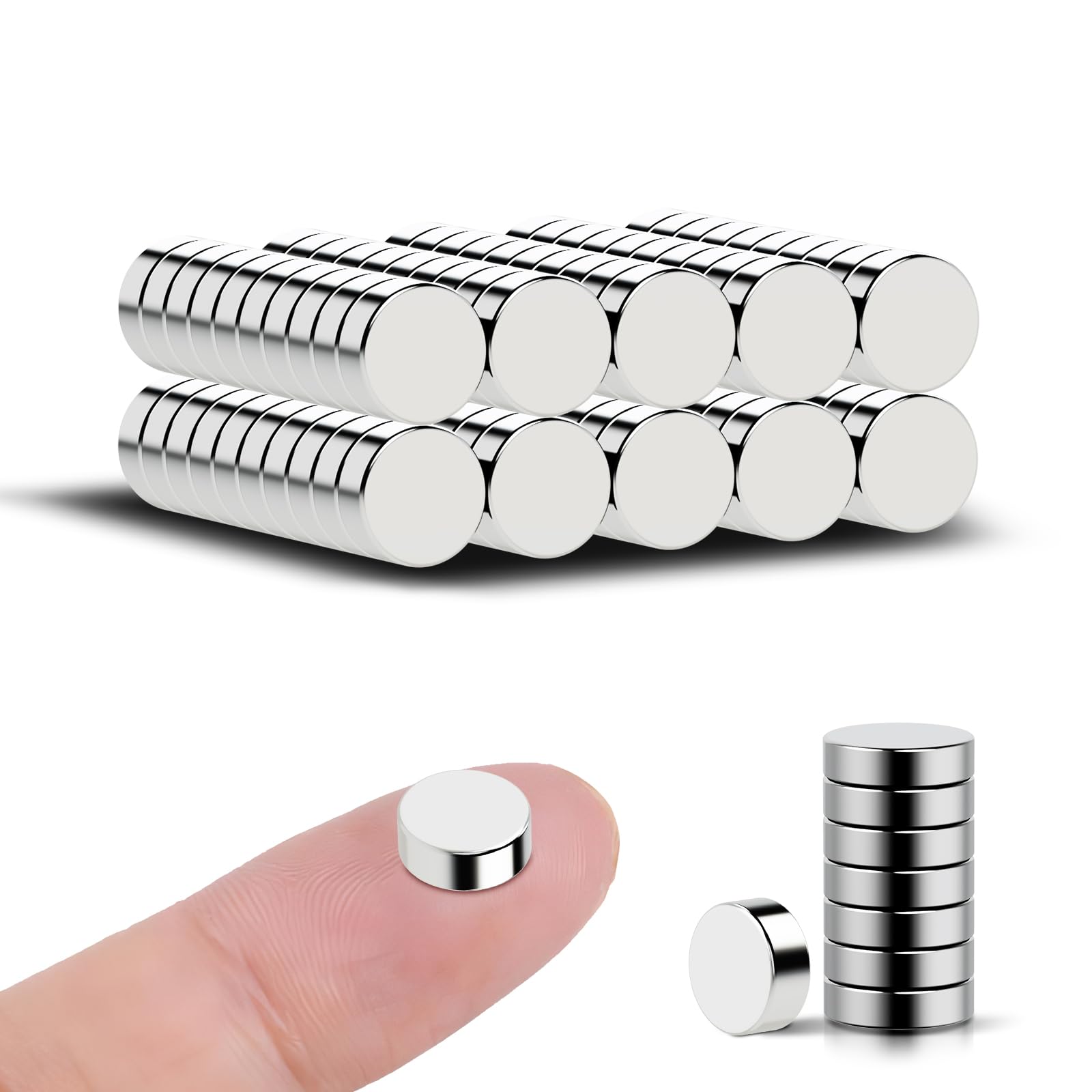 Photo 1 of 100-Pack Strong Refrigerator Magnets - Silver Nickel Round Small Mini Sizes for Fridge, Whiteboard, Math, Office & Home (8x3mm)
