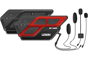 LEXIN ET-COM Motorcycle Bluetooth Headset, 2 Riders 1200m Helmet Communication System, Hi-Fi Speakers Helmet Intercom w/Voice Assistant/FM Radio/6 DIY Shells/IP67 Waterproof/800mAh Battery, Dual Pack