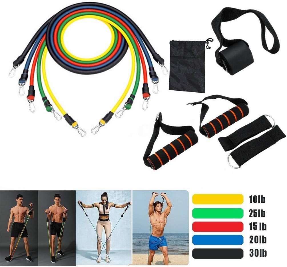 Goddesslili Resistance Bands, Multifunction Stackable Exercise Bands with Door Anchor Legs Ankle Straps for Home Gym Workout Strength Training, Yoga, Stretching Core Exercise Dumbbell Replacement