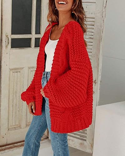 Cicy Bell Women's Open Front Chunky Knit Cardigan Loose Lantern