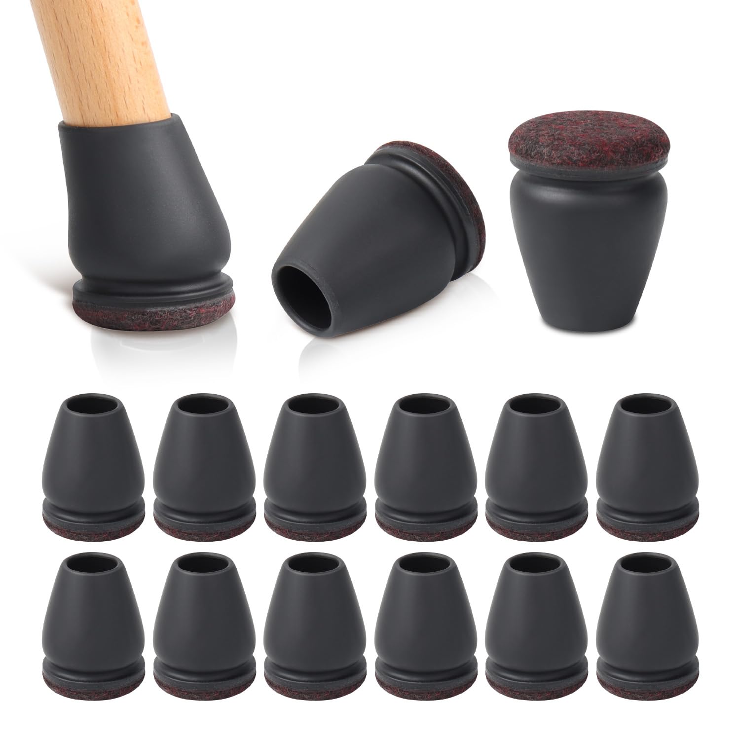 RCHYFEED 24-Piece Silicone & Felt-Wrapped Chair Leg Caps, 0.75 Inch Round Furniture Floor Protectors for Hardwood Floors - Scratch-Resistant & Noise-Reducing Chair Feet Pads