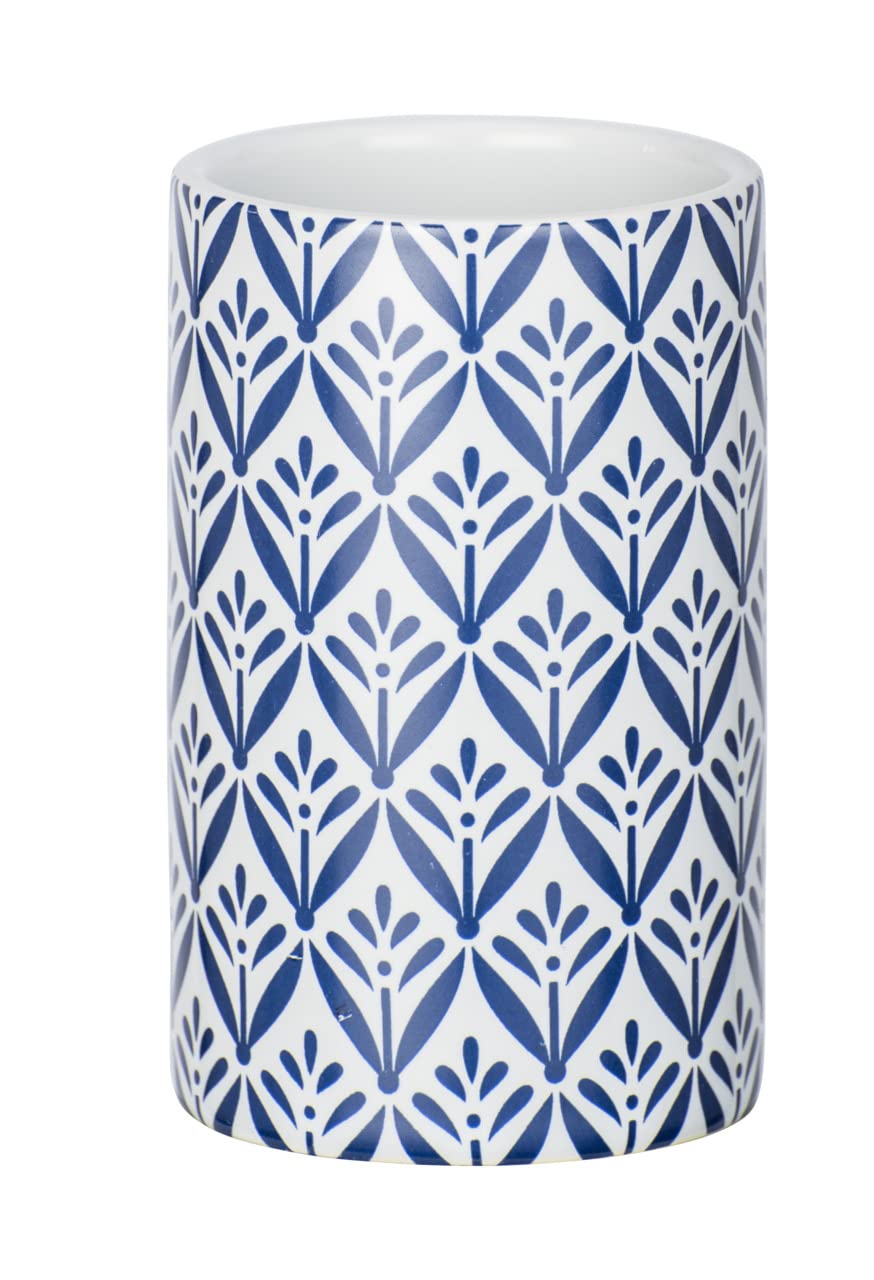 WENKO 23204100 Toothbrush tumbler Lorca - Toothbrush holder toothbrushes and toothpaste, Ceramic, 6.5 x 11 x 6.5 cm, Blue