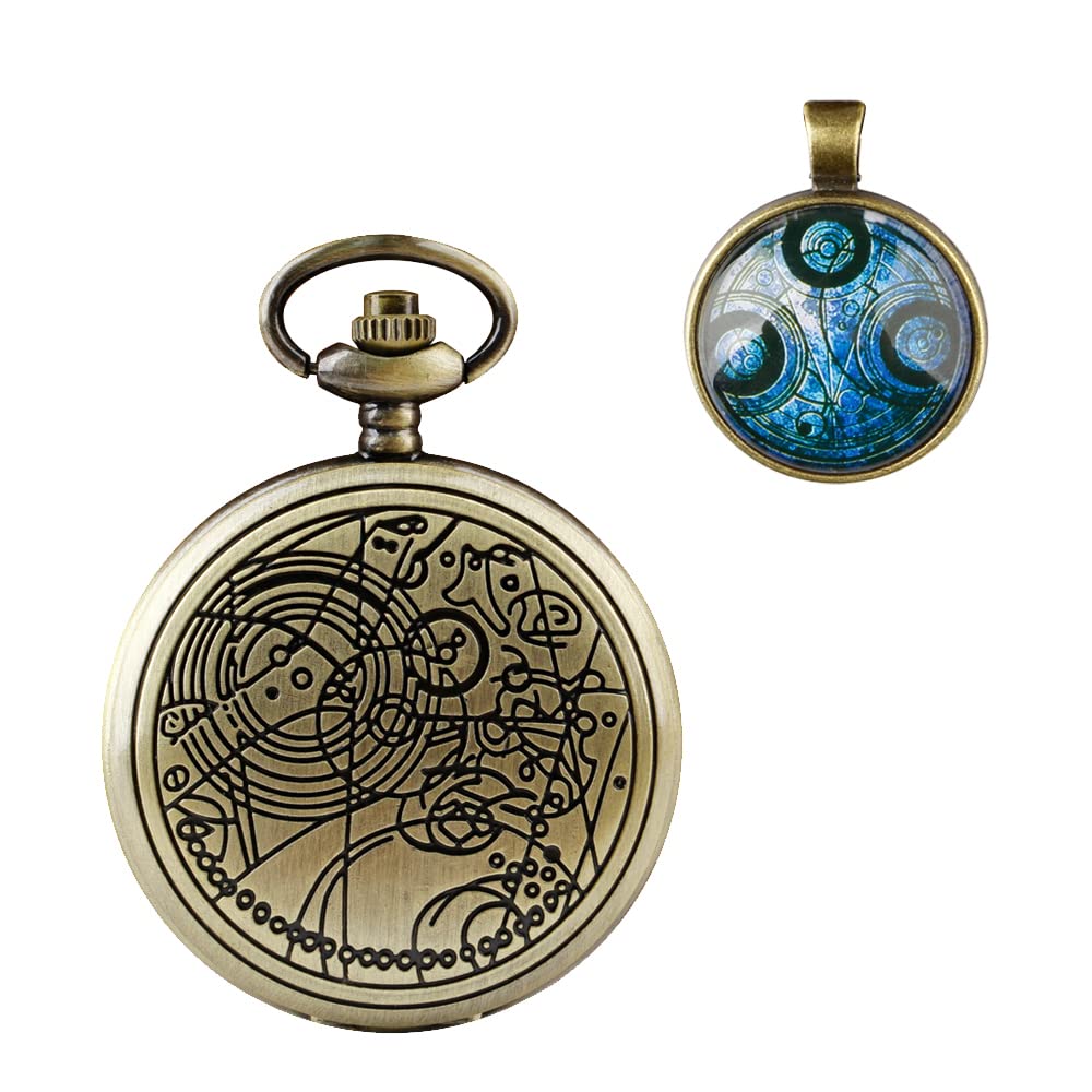 Tiong Pocket Watch with Bronze Case Quartz Full Hunter White Dial and Chain Mens Retro Necklace Pendant Gift Box