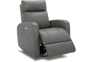 CHITA Genuine Leather Power Swivel Glider Recliner Chair, Double Layer Backrest Truck Armrest Recliner Chair Sofa for Living Room-Haze