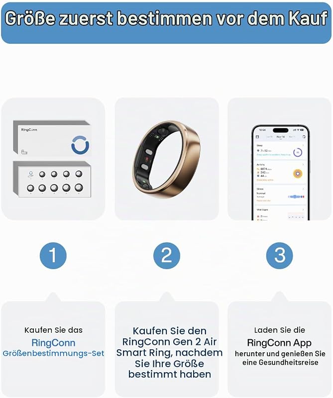 Gen 2 Air, Ultra-schmaler AI-Smart Ring, 10-Tage Akkulaufzeit, Schlaf/Stress/HR-Tracker, Smartringe für Herren & Männer, IP68 wasserdichtes, kompatibel mit iOS & Android (Dune Gold, 7)