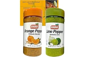Badia Seasoning Lime Pepper and Orange Pepper Bundle - 6.5 oz - Campester Recipe Card, Set of Spices and Seasonings with Organic Peppers. Best Spice Set and Grilling Gifts For Men for BBQ Seasoning