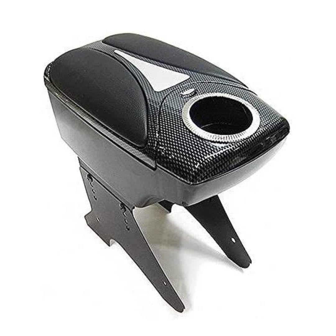 Car Armrest Organizer Storage Box Universal Center Console Black Leather Cushion Adjustable Arm Rest High Comfort Pad Carbon Color Double Cup Holder Armrest