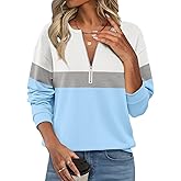 TICTICMISS Womens Sweatshirts Half Zip Fleece Pullover Tops Color Block Quarter Zipper Hoodies Fall Winter Clothes