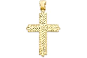 GOLDEN FIRE Solid Gold Two Tone Cross with Floral Design Pendant in 10k or 14k, Religious Jewelry