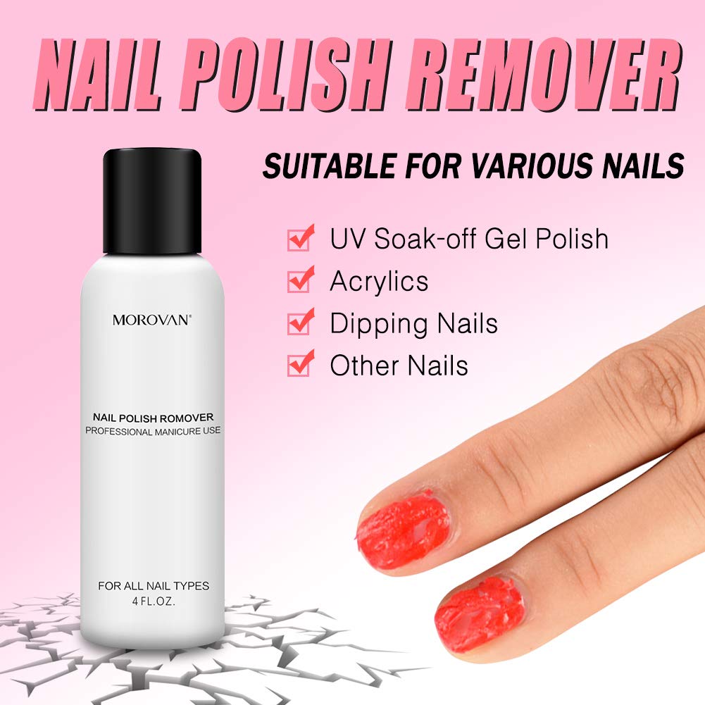Professional Nail Gel Remover - Rose Formula - Morovan Nail Polish Remover Non-Acetone Liquid Moisturizing Conditioner Essential Oil Vegan Remove Soak-Off Glitter Gel Acrylic Dip Nails (4oz / 120ml) : Beauty