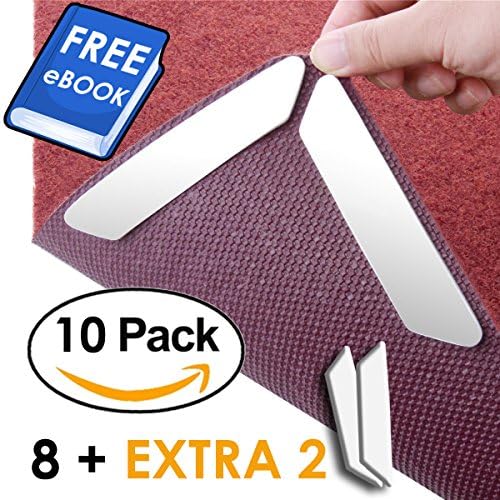 NEW 2018 DESIGN Anti Curl, Slip, &amp; Skid Carpet Grippers That Flatten Corners and Keeps Rugs In Place. Renewable &amp; Reusable Adhesive, Long Lasting, 10 Pack, Works On All Floor &amp; Carpets