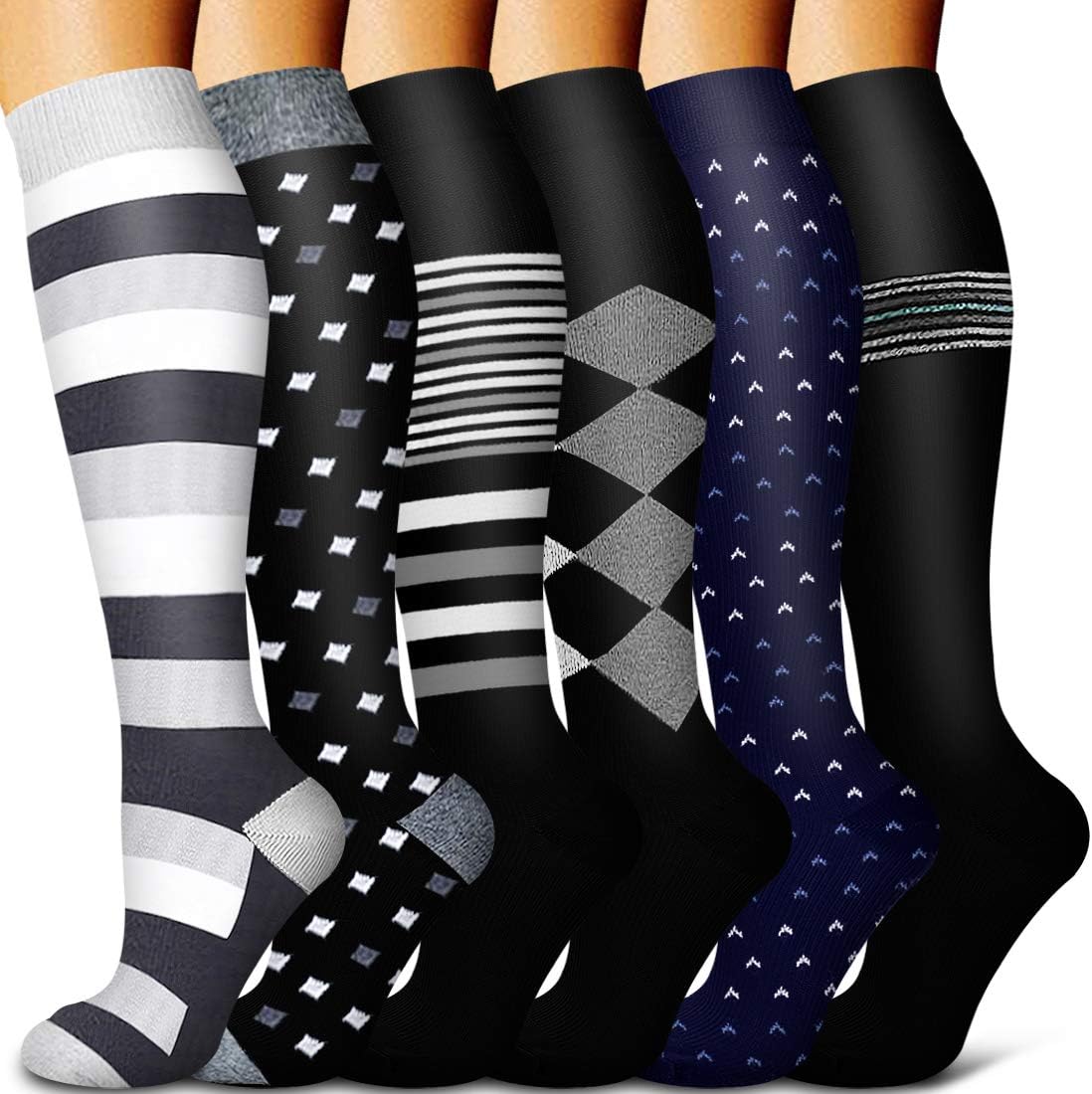 Copper Compression Socks Women & Men Circulation(6 pairs) - Best for Running, Nursing, Hiking, Recovery & Flight Socks