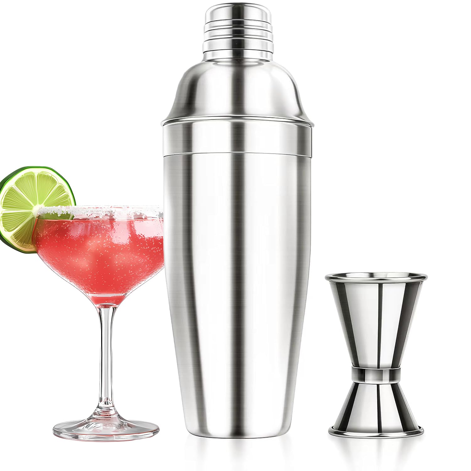 Cocktail Shaker, Large 750ml Stainless Steel Cocktail Shaker Set with Strainer, Jigger, Cocktail Set with Bar Accessories Mixer Bar Utensil Tool