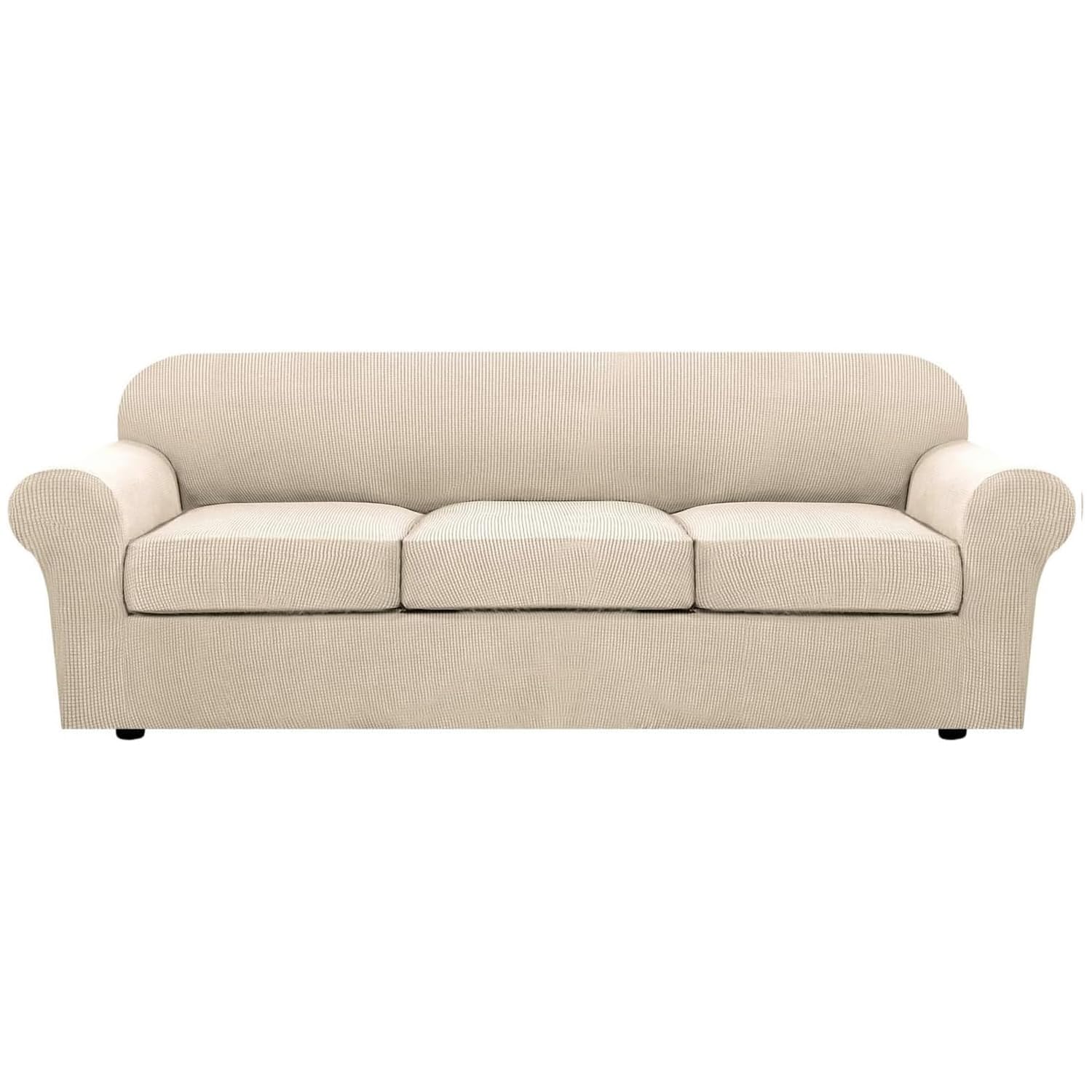 Photo 1 of H.VERSAILTEX 4 Piece Stretch Sofa Covers for 3 Cushion Couch Covers for Living Room Furniture Slipcovers (Base Cover Plus 3 Seat Cushion Covers) Thicker Jacquard Fabric (Large Sofa, Natural)