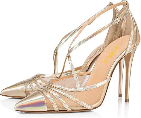 Amazon.com | FSJ Women Pointed Cap Toe Crisscross Strap Pencil Heel Sandals D'Orsay Mesh Autumn 