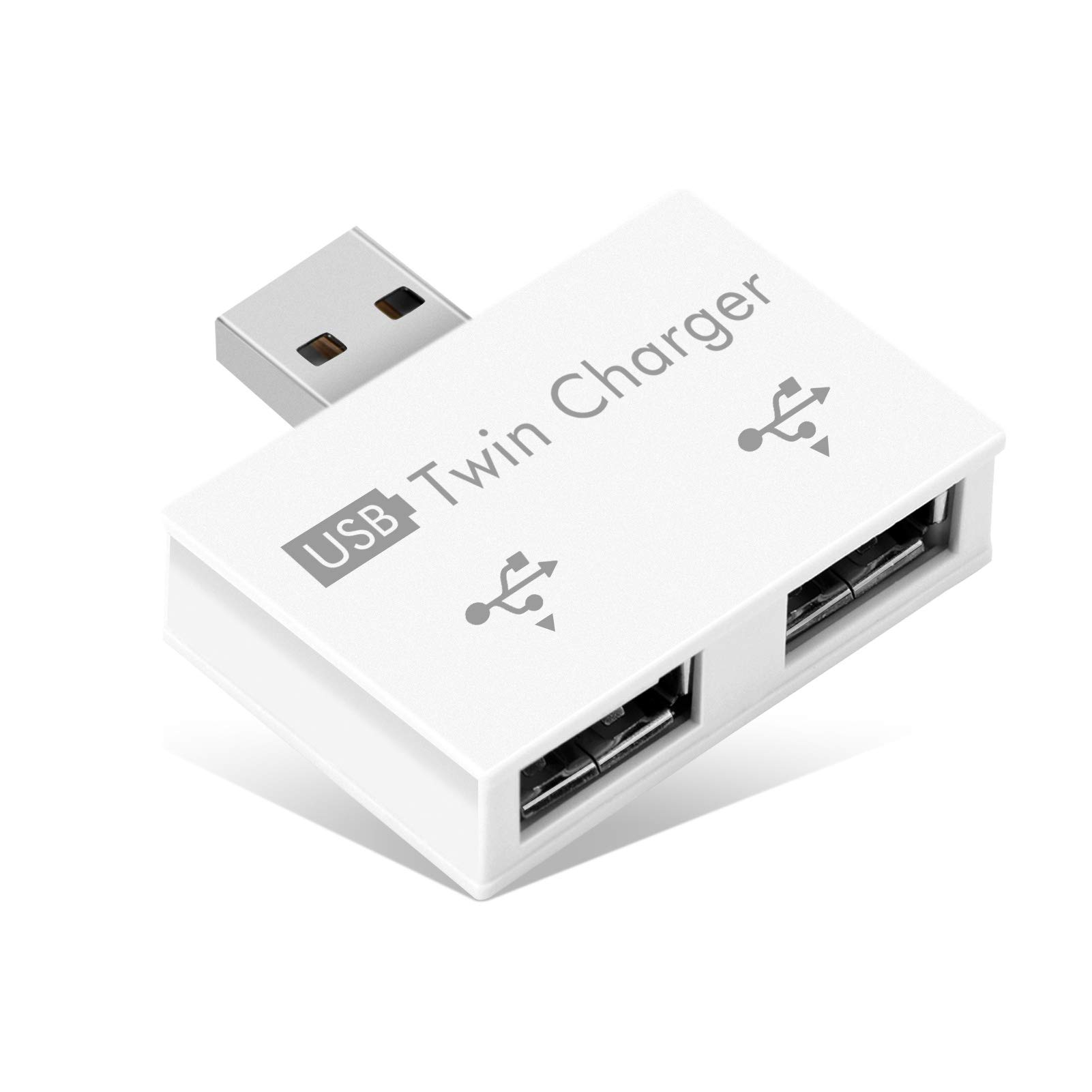 USB Splitter 2 Port, USB2.0 Double Adapter 2 Port Portable USB Hub Male to Dual USB Female Adapter for Laptops Desktops(White)