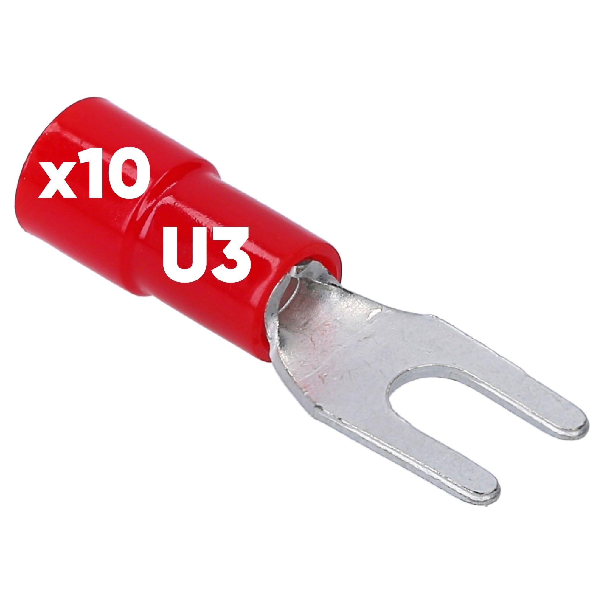 Kalitec GKSRU3 Cable Lugs Fork Cable Lugs 0.5 - 1.5 mm² I Red Partially Insulated I PVC Collar U3 I for Connecting Cables or Strands I Protects Electrical Connections I Crimp Connectors Pack of 10