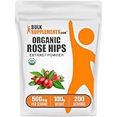 BulkSupplements.com Organic Rosehip Extract Powder - Rose HIPS Supplement, Rosehip Powder - Herbal Supplement, Antioxidants Source - Gluten Free, 500mg per Serving, 100g (3.5 oz) (Pack of 1)