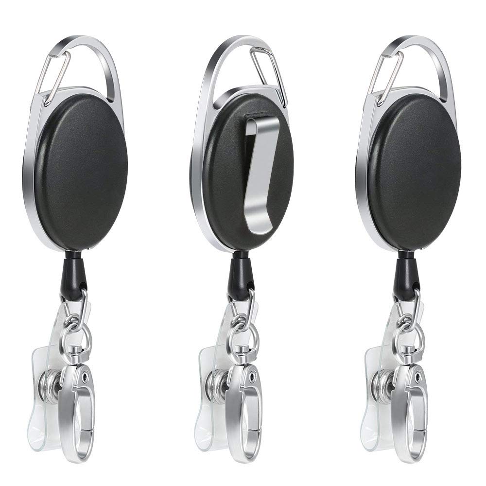 Vicloon Badge Reel 3 Pcs Badge Tether with Clips, Reel Clips Retractable Badges Holders with Key Belt Reel for Key Ring ID Card and Belt Clip Attachment