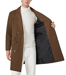 INVACHI Men's Wool Blend Coat Double Breasted Pea
