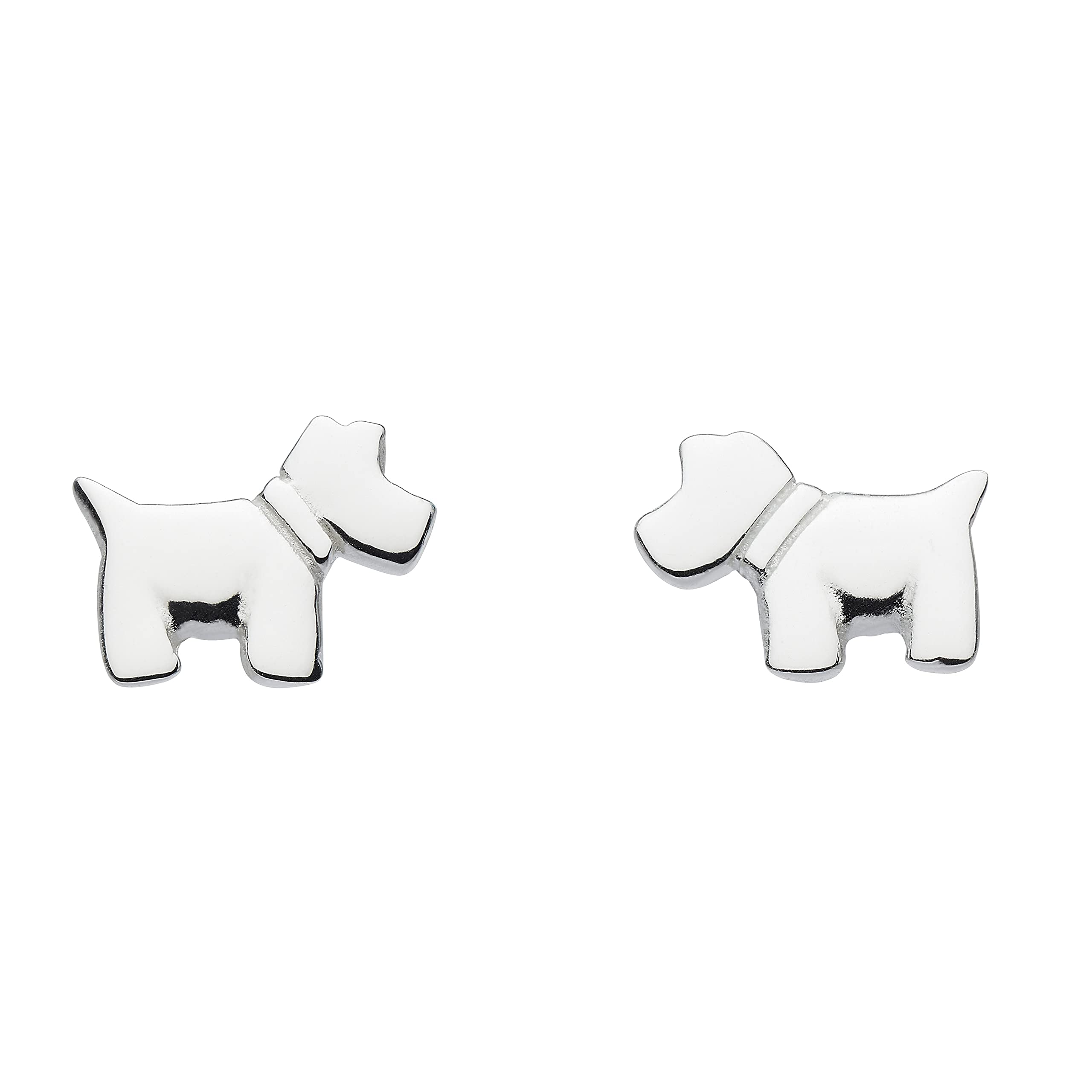 DEW Mini Scotty Dog Stud Earrings – Sterling Silver, Mini Scottie Terrier Motif, Cute and Fun Animal Themed Jewellery