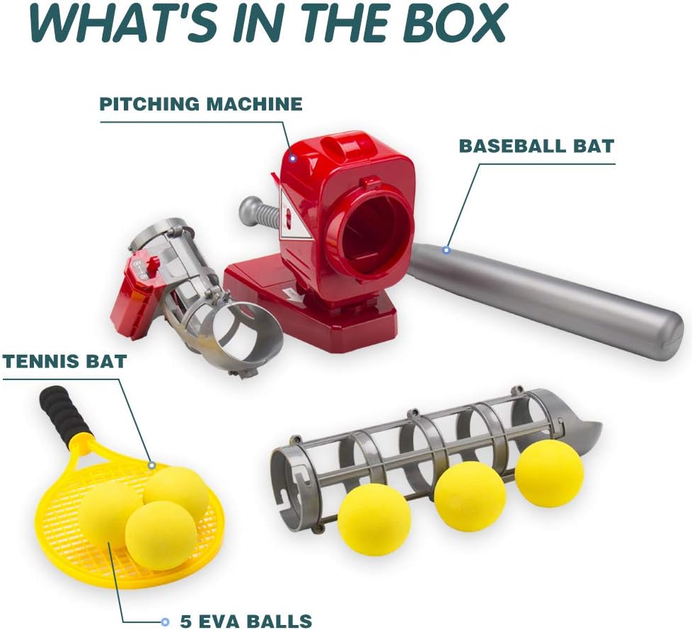 OMNISAFE 2 in 1 Baseball and Tennis Pitching Machine, Automatic Pitcher Play Set, Outdoor Training Sport Games for Kids Boys & Girls (Red): Toys & Games