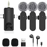 Jijikomore 3 in 1/Four in one Wireless Lavalier Microphone for iPhone,iPad,Android,Camera,Computer,mini Noise Reduction Recording Mic Ultra-Low Delay,for Vlog/TikTok/YouTube Live Stream (3 Mic)