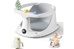 DZMDIP Baby Bath Seat for Babies 6 Months & Up - Bathtub Seats for Babies Sitting Up with Rinse Cup, Non-Slip, Comfortable, Infant Bath Essentials, Gray