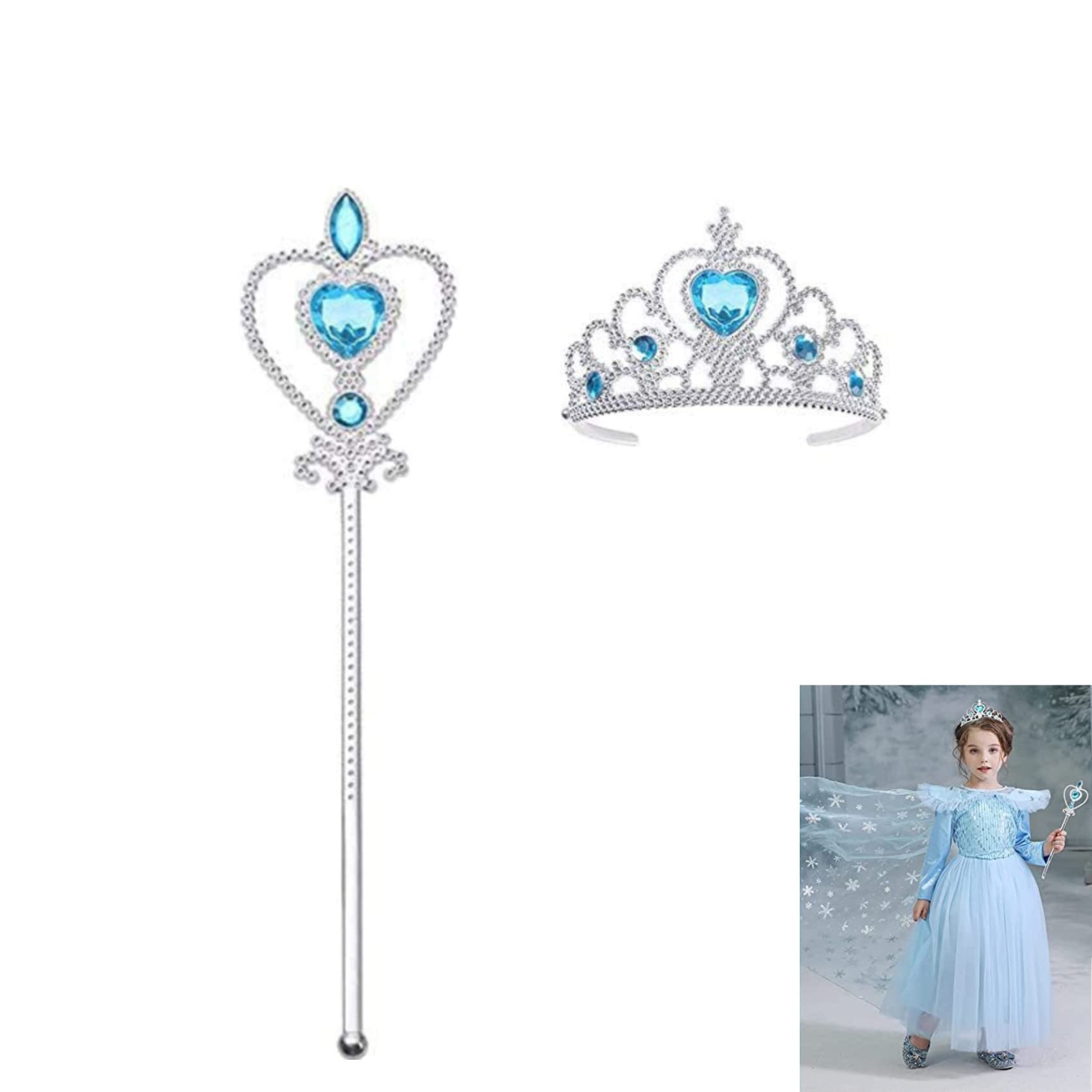 BOBOZHONG Tiara Crown and Fairy Wand,2PCS Princess Dress-up Party Accessories with Magic Wand and Tiara Crown for role-playing at a girl's Halloween party.(Blue)