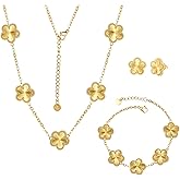 UOOANUO Clover Neckalce Bracelet Earring Set for Women 14K Gold Plated Stainless Steel Four Leaf Clover Jewelry Set