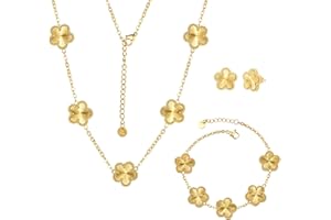 UOOANUO Clover Neckalce Bracelet Earring Set for Women 14K Gold Plated Stainless Steel Four Leaf Clover Jewelry Set