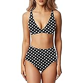 MIKETAI Swim Suits for Women 2 Piece High Waisted Bikini Sets Deep V Neck Bathing Swimming Suits Women's Swimwear Swimsuit