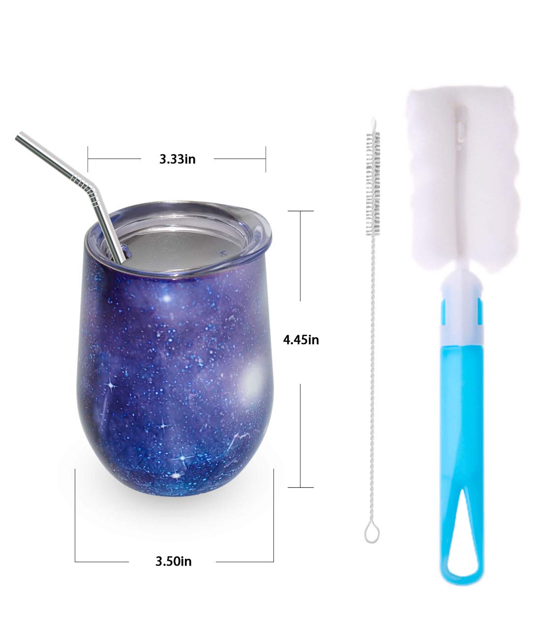 Wine Tumbler, GIGRIN 2 Sets Insulated Wine Glasses 12oz Stainless Steel with Lid and Metal Straw, Wine Cups for Coffee, Drinks, Champagne - Cleaning Brushes for Washing Inside of Glass and Straw