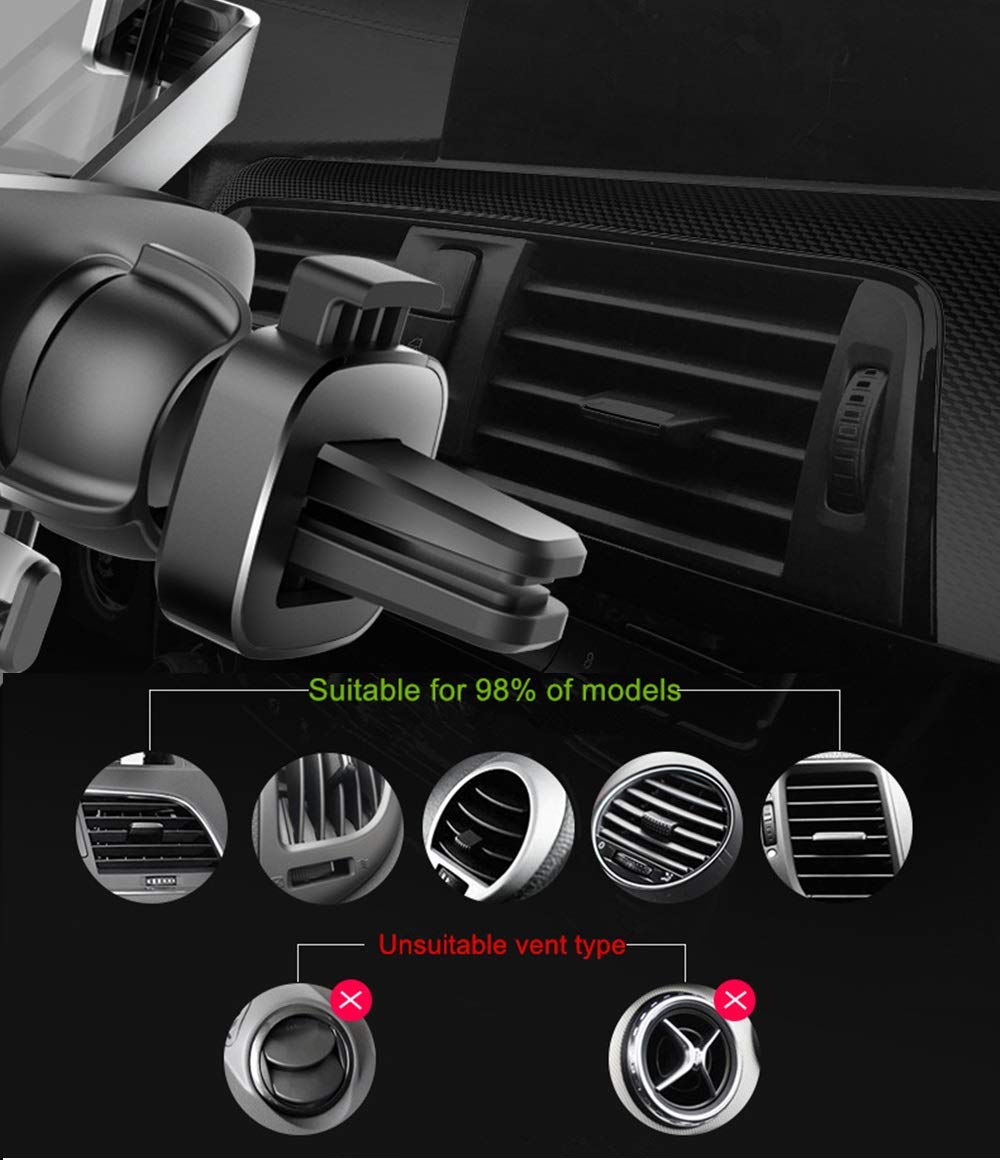 KIART Mini 360° Rotation Pocket Car Vent Phone Holder Mount, Cell Phone Stand Cradle Air Vent Clip Silicone Pad Fit for iPhone, Samsung, LG, Pixel and Smart Phones up to 6.5\