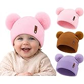 Verxcty Toddler Winter Beanie Hats 3 Pack – Double Pom Pom Soft Knitted Hats for Baby Boys Girls 6–36 Months
