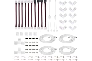 ICREATING 4Pin RGB LED Strip Connector Kit - Include 5050 4Pin 2 Way RGB Splitter Cable, 6.6ft RGB Extension Cable, RGB Controller Jumper, LED RGB Jumper, L & T Shape Connectors, Male Connector, LED Strip Clip