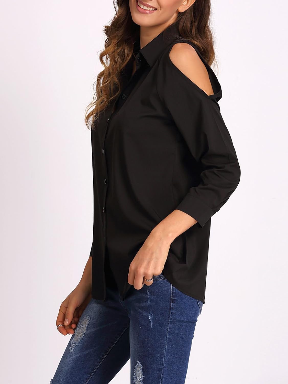naaz women's v cut open shoulder blouse solid black/olive green/wine shirt