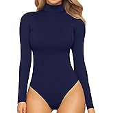 MANGOPOP Women's Mock Turtle Neck Long Sleeve Tops Bodysuit Jumpsuit