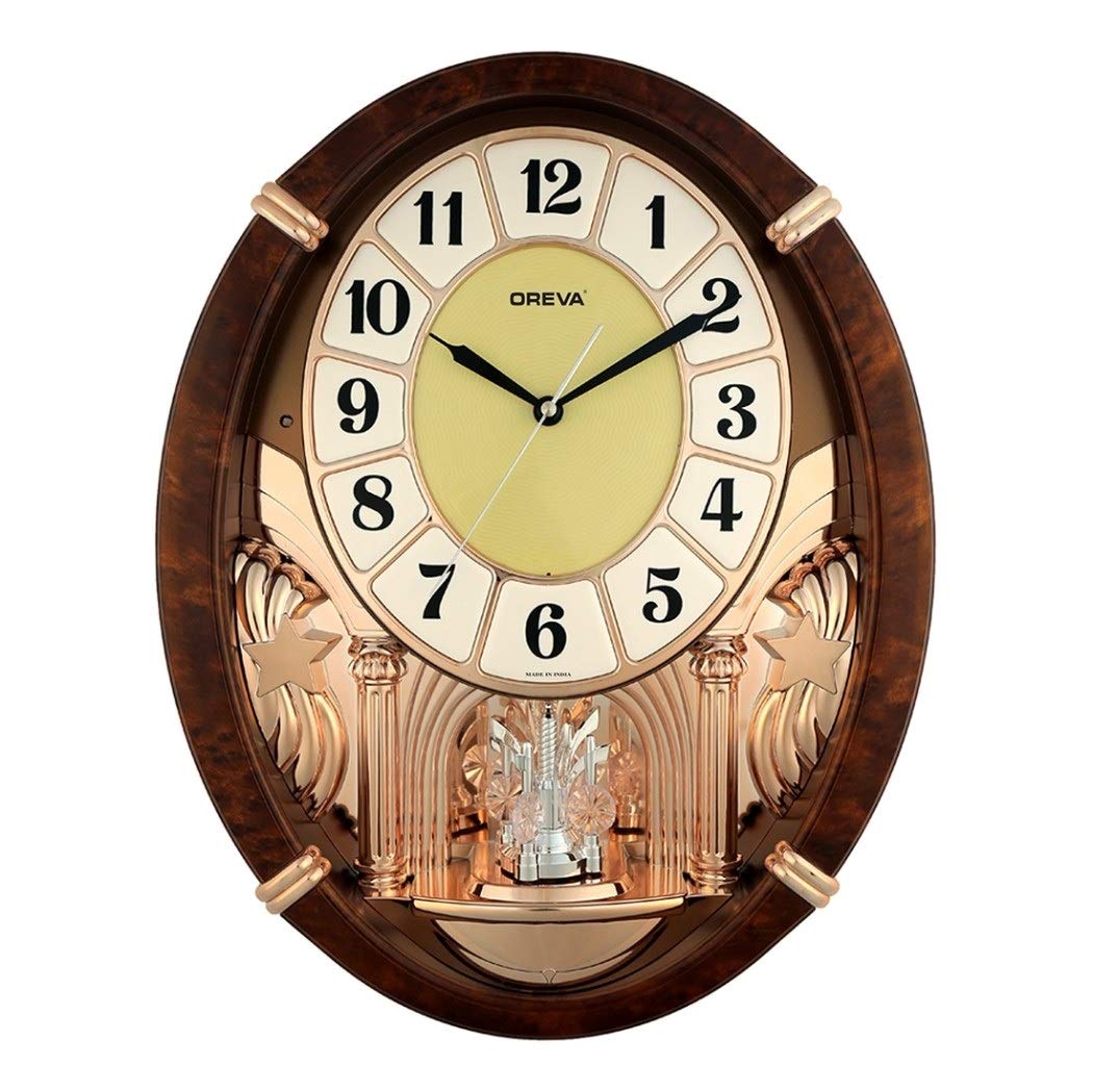 Buy Oreva Plastic Rotating and Musical Pendulum Wall Clock (35.0 cm x 9