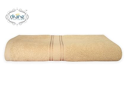 Divine Overseas 4 Piece Soft & 100% Pure Ringpsun Cotton Men Bath, Women Bath & Hand Towel Set with GSM 425 (CRS) (1 Pcs Ladies Bath Towel, Golden)