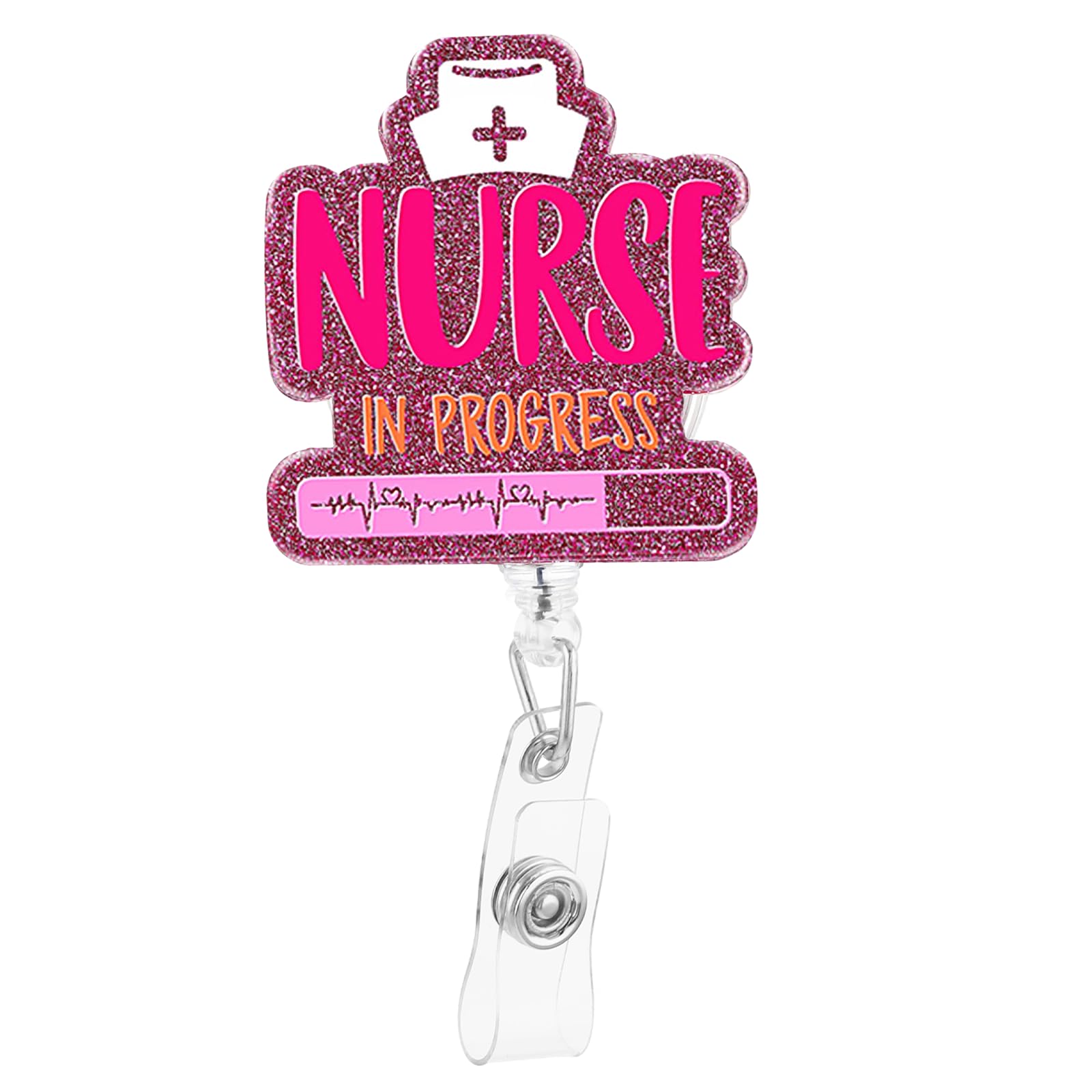 Dimeho Badge Reel Holder Retractable Nursing ID Clip Glitter Cute Medical Student Name Tag Holder Bling Nurse Badge Alligator Clip for Doctor Medical Assistant Clinic Office Work(Nurse)