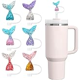 6PCS Stanley Straw Cover, 10mm Bling Straw Toppers for Stanley Cup 30 & 40 oz, Reusable Tumbler Accessories, Christmas Cute Decoration Gift for Women & Girls (Mermaid)